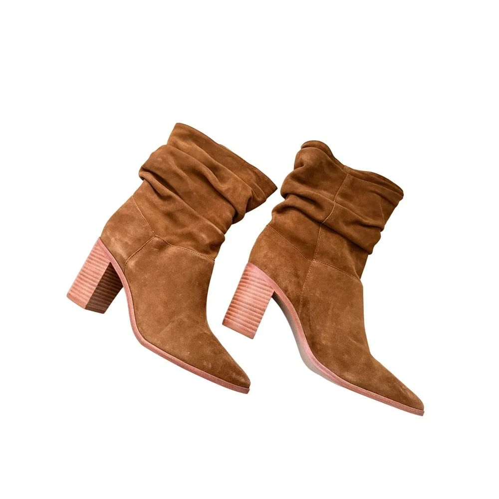 Schutz Ashlee Block Bootie Women 8.5 Bear New Suede Slouchy Pointed Toe Boot